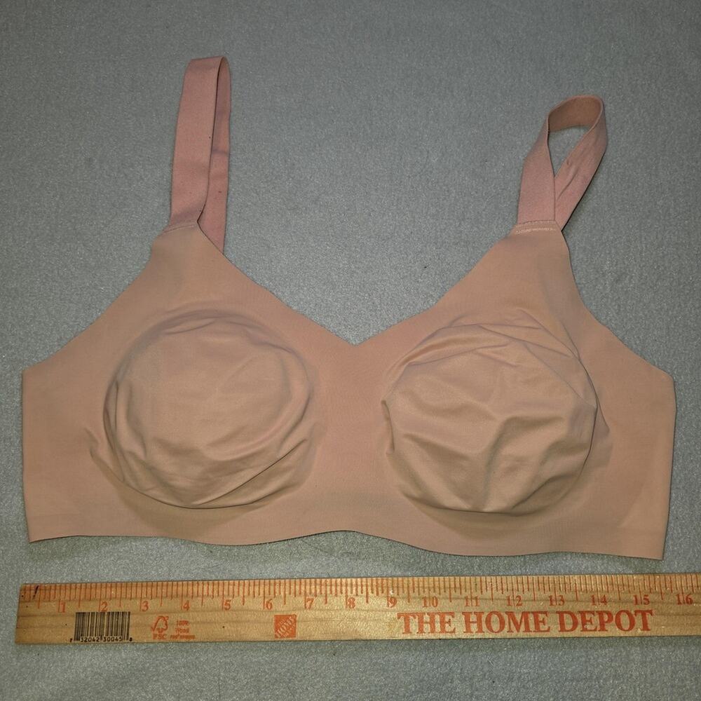 Knix 7+ Evolution Bra Tan V-Neck Wireless Back Closure Removable Pads 38E 36F 38